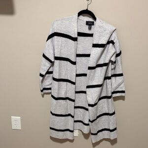 Croft & Barrow Open-Front Striped Cardigan - White/Black